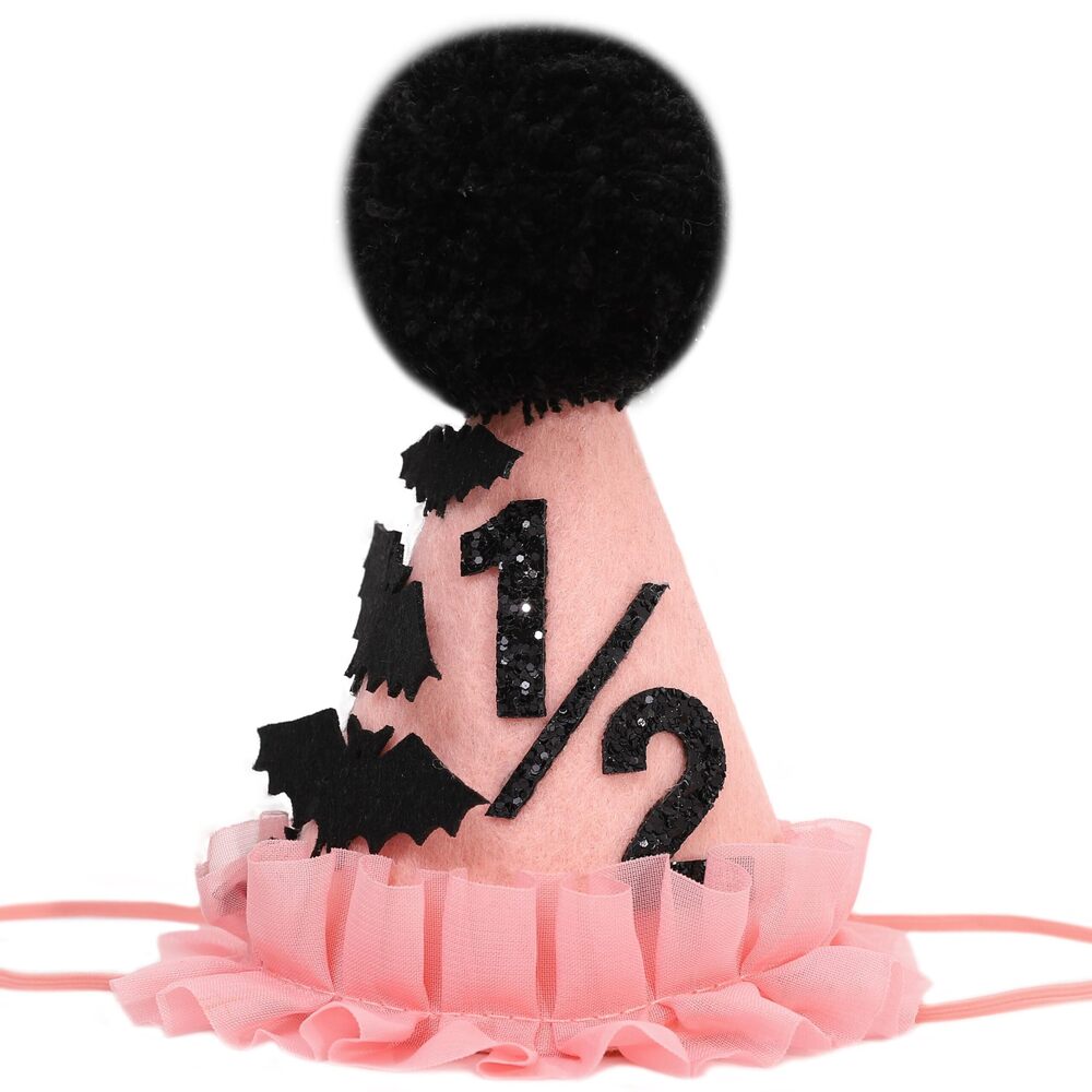 6068 Black Bat Pink 1/2 Birthday Hat - Halloween 6 Months Birthday
